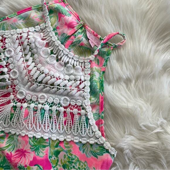 Lilly Pulitzer Mila Raz Berry Catty Shack Pearl Lace Pink & Green Shift Dress - Picture 5 of 8